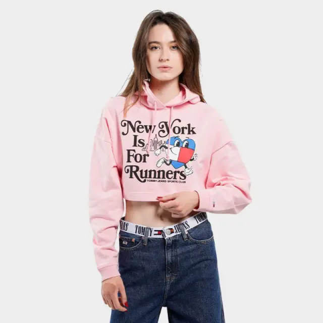 Tommy Hilfiger - Cropped Γυναικείο Φούτερ με Κουκούλα DW0DW14872-TG0 Ροζ - XL