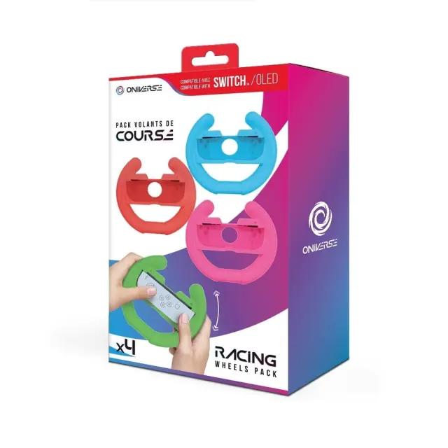 ONIVERSE - Pack of 4 Racing wheel controller holders - Blue-Red-Green-Pink - Nintendo Switch