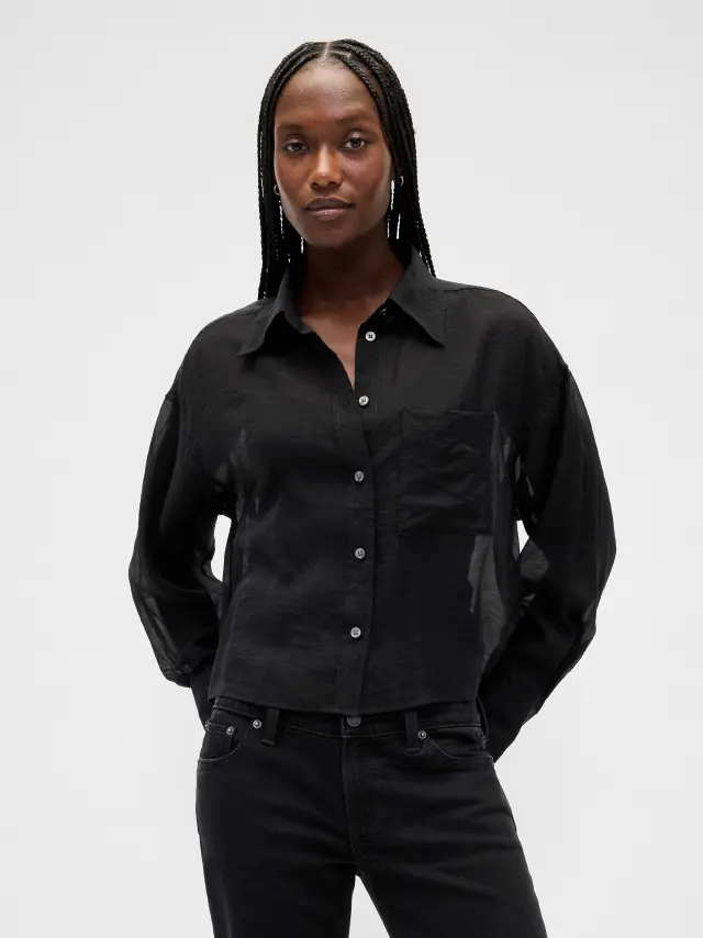 Διάφανο Straight-Hem Κοντό Πουκάμισο True black