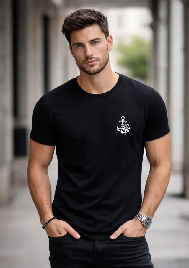 T-shirt Noshame® Μαύρο με τύπωμα Άγκυρα - 152638 - XXL