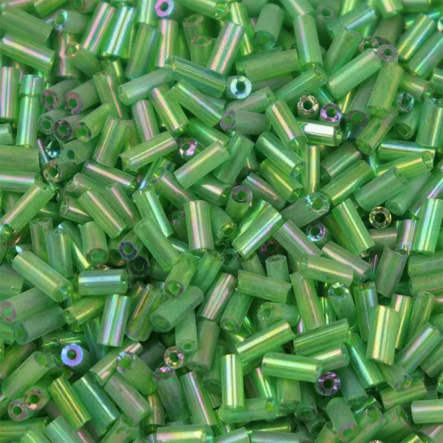 Χάντρα Glass Bugles Transparent Rainbow Green 5mm - 25gr