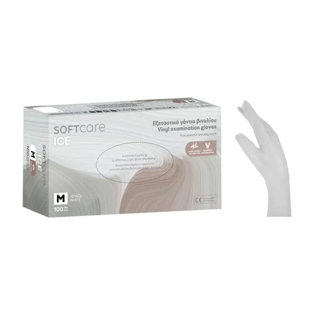 Bournas Medical Γάντια Βινυλίου ICE Χωρίς Πούδρα Λευκά 100τεμ - X-Large