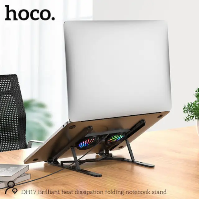 Laptop Cooler Hoco. DH17 Μαύρο με Φωτισμό και 2 Ανεμιστηράκια για Φορητούς Υπολογιστές έως 17.3" 2