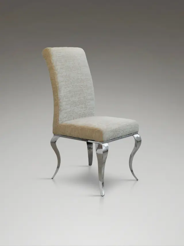 Καρέκλα Barroque 792549 Steel/Beige με Υφασμάτινη Επένδυση Ασημί Μπεζ Χρώμιο