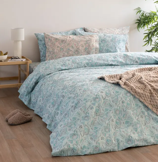 Σετ Σεντόνια 265x260 King Size Fashion Life Palamaiki FL6258 Γαλάζιο-Μπεζ 100% βαμβακερόΧωρίς Λάστιχο