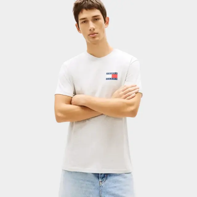 Tommy Hilfiger - Ανδρικό T-shirt Th Essential Flag Tee Regular Fit DM0DM20740-P08 Γκρι - 2XL