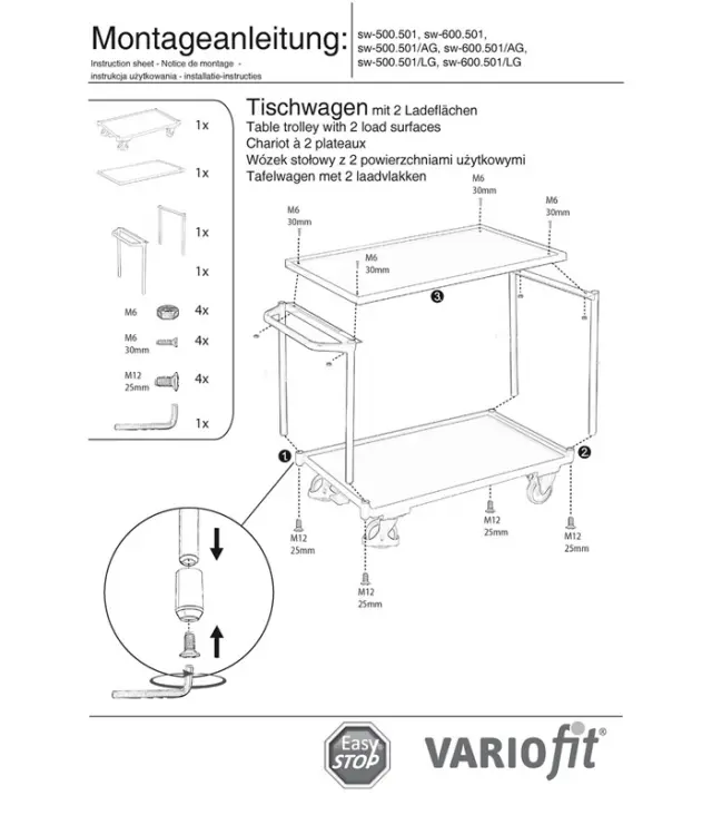 Variofit sw-500.500 Τρόλεϊ Μεταφοράς 2 Επιπέδων για Φορτίο Βάρους ως 250kg 2