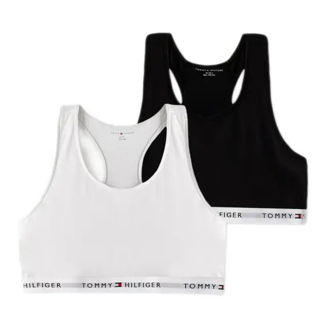 Tommy Hilfiger Παιδικό Μπουστάκι Κορίτσι Signature Logo Racerback - Διπλό Πακέτο, Χρώμα Λευκό-Μαύρο