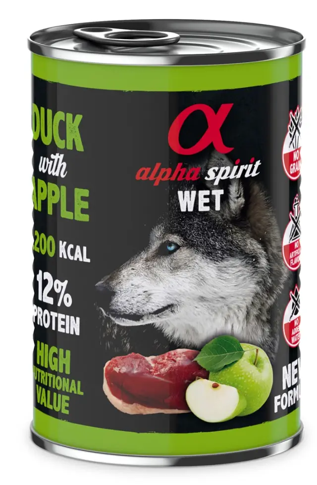 ALPHA SPIRIT WET Duck with apple - wet dog food - 400g
