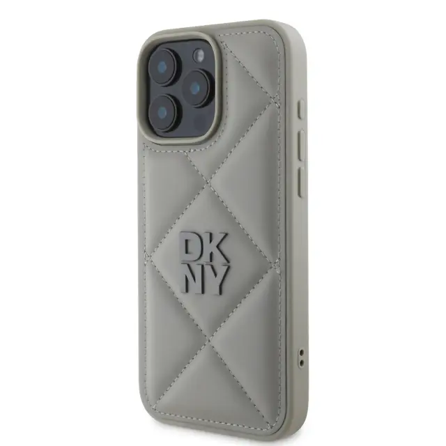 DKNY PU Leather Quilted Stack Logo Case for iPhone 16 Pro Max Grey 3