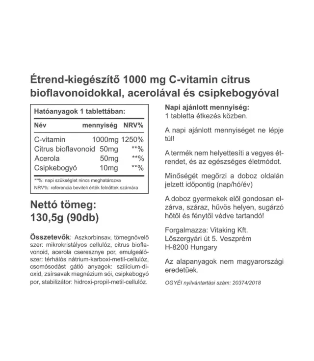 Vitaking Vitamin C 1000 mg with 50 mg Citrus Bioflavonoids and Acerola 90 Tablets 2