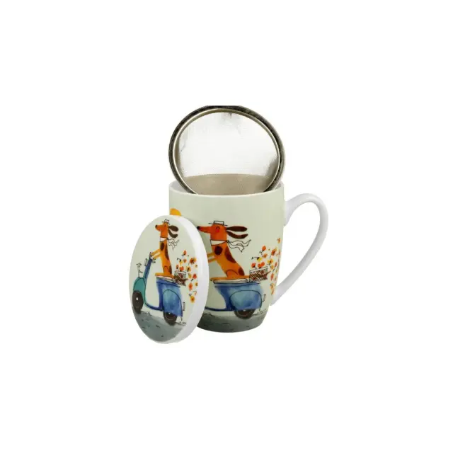 Duo gift Cats & Dogs Πορσελάνινη Κούπα 360ml με Φίλτρο & Καπάκι: Dog on a Scooter 2