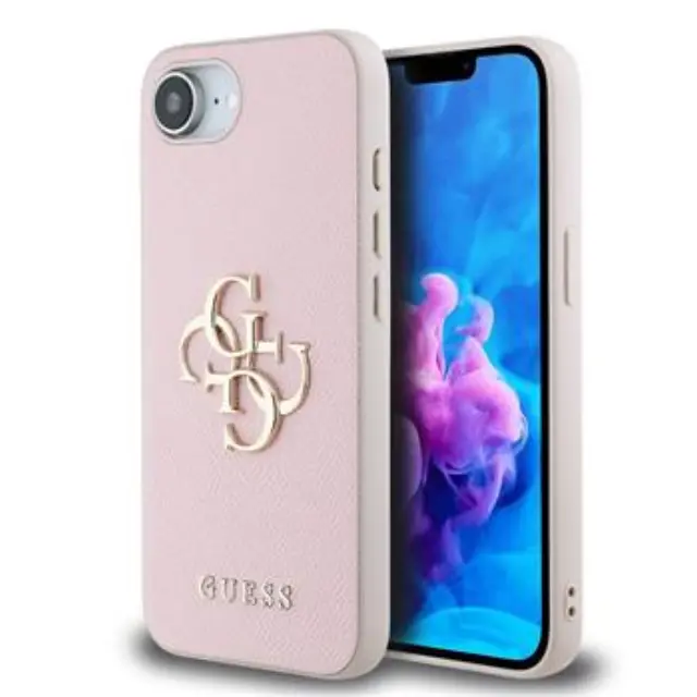 Guess PU Grained 4G Metal Logo Case for iPhone 16e/17e Pink