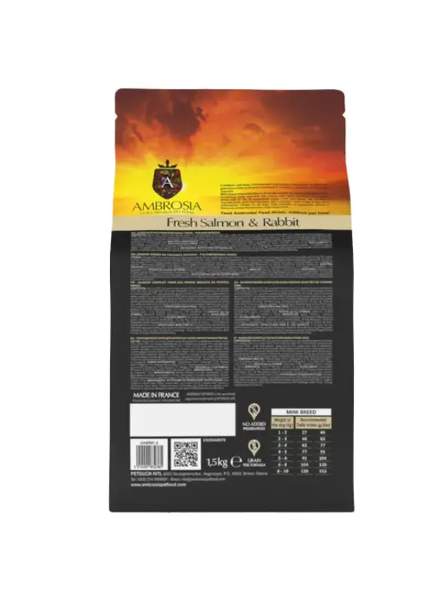 Ambrosia Grain Free Adult Mini Sensitive Fresh Salmon & Rabbit 1.5Kg Μονόχρωμο 3