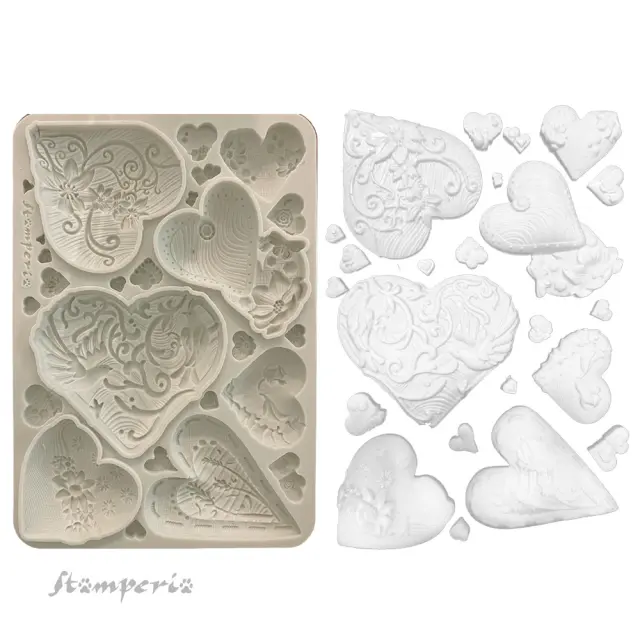 Καλούπι σιλικόνης A5, 15×21cm, Stamperia, Alice in Christmas, Simple Hearts