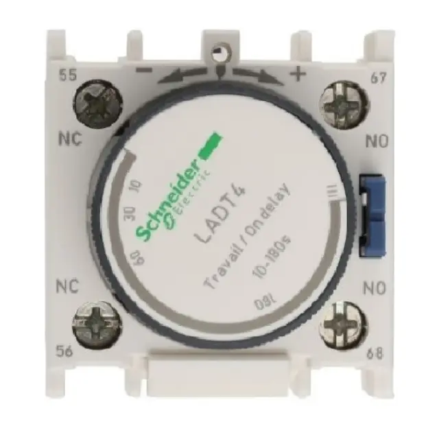 Time delay auxiliary contact block, TeSys Deca, 1NO + 1NC, on delay 10-180s, front, screw clamp terminals