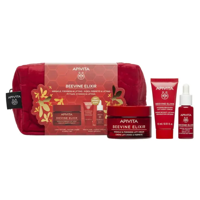 Apivita Beevine Elixir Σετ Περιποίησης για Αντιγήρανση , Λάμψη & Σύσφιξη με Κρέμα Προσώπου , Serum & Νεσεσέρ 4τμχ