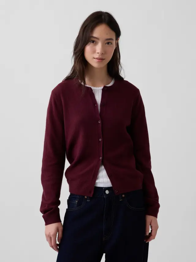 Γυναικεία Ζακέτα CashSoft Cropped Γραμμής Noir red