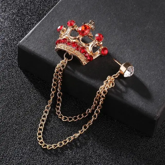Χρυσαφί Καρφίτσα Πέτου Crown με Κόκκινο Κρύσταλλο
