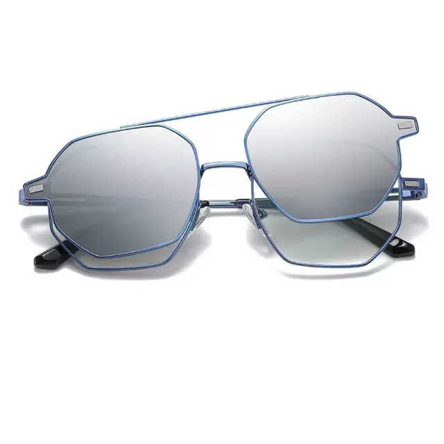 Ghetto Hexagon Sunglasses Polarized + Reading Blue Frame Unisex 3
