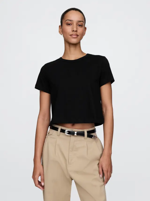 Μάυρη Οργανικό Βαμβάκι Vintage Cropped Μπλούζα Black
