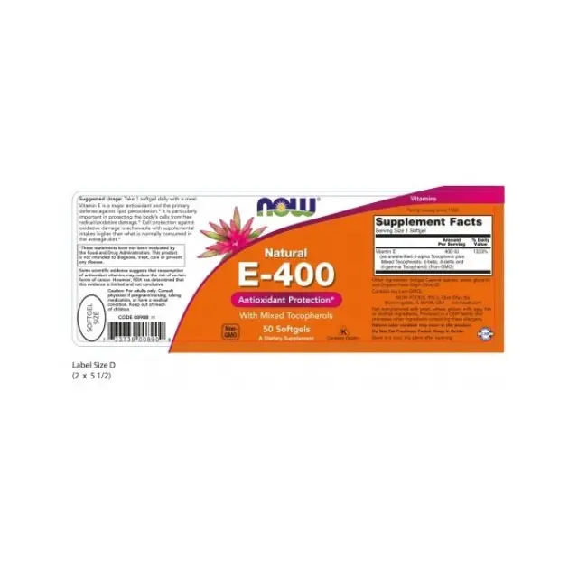 Now Foods Vitamin E Βιταμίνη για τo Δέρμα & Αντιοξειδωτική δράση 400iu 268mg 50 μαλακές κάψουλες 2