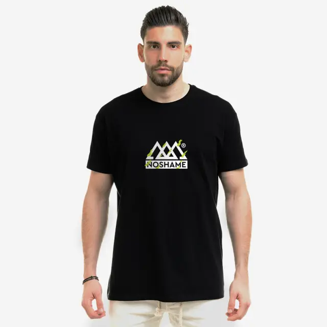 T-shirt Noshame® Μαύρο με τύπωμα Triangles with Flames - 122485 - XXL