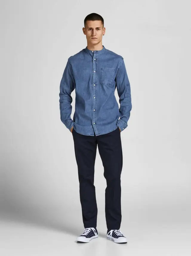 JPRBLAPERFECT DENIM BAND SHIRT L/S LN Medium Blue Denim - S 2