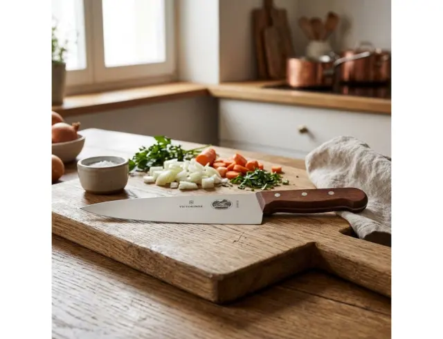 Μαχαίρι σεφ Victorinox με εξτρα φαρδιά λάμα, ξύλινη λαβή και μήκος λεπίδας 20cm - Σε ειδική συσκευασία δώρου5.2060.20G