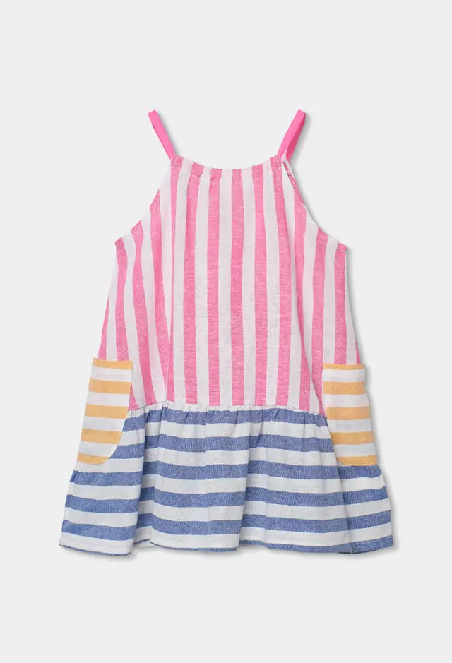 Boboli Linen φόρεμα ριγέ για κορίτσι 343033-9811 2