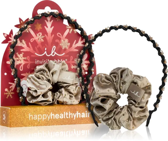 invisibobble Happy Healthy Hair Winterful Life Σετ Αξεσουάρ Μαλλιών Στέκα Hairhalo και Λαστιχάκι Sprunchie, Μαύρο - Σαμπανί, 2τμχ