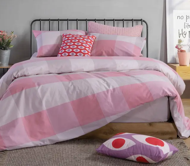 NEF-NEF ΣΕΤ ΣΕΝΤΟΝΙΑ ΒΑΜΒΑΚΕΡΑ ΜΟΝΑ CASUAL CHECK 170X270 NEF-NEF HOMEWARE, 100% ΒΑΜΒΑΚΙ - ROSE (037460)