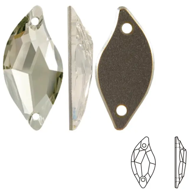 Swarovski 3254 Diamond Leaf Sew-on Stone Crystal Silver Shade 20x9mm - 2τεμ