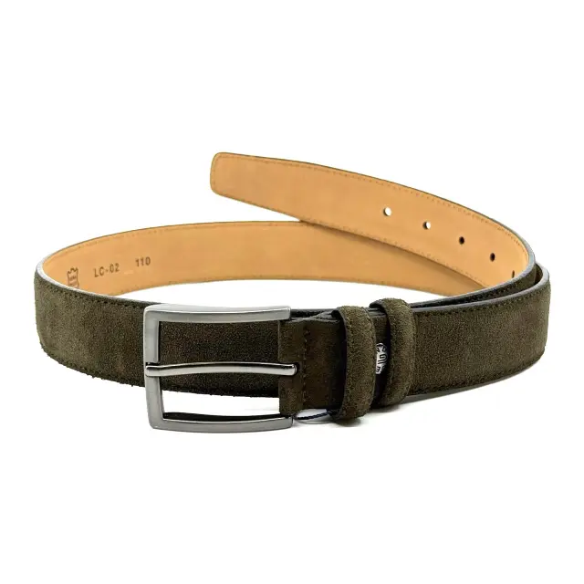 Λαδί Δερμάτινη Ζώνη Nubuck Suede Χακί 3,5 cm