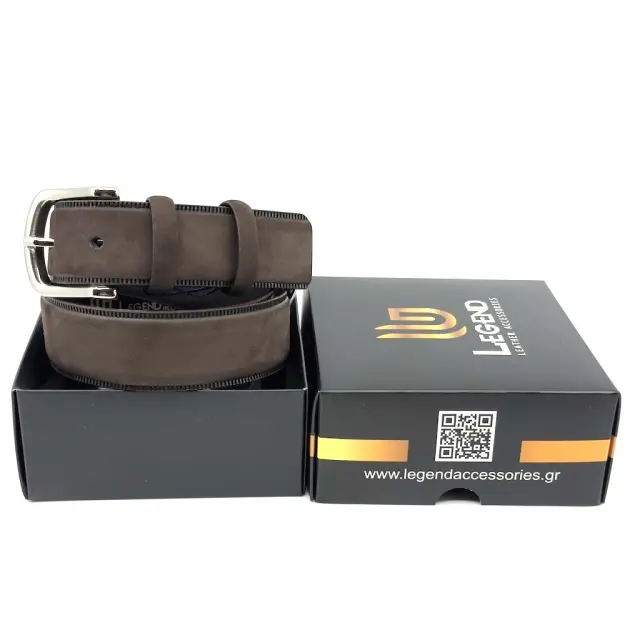 Καφέ Δερμάτινη Ζώνη Nubuck με Περιμετρικό Γαζί 3,5 cm 2