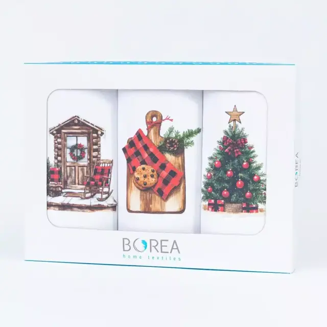 Ποτηρόπανα Κουζίνας Χριστουγεννιάτικα RusticNoel Σετ 3ΤΜΧ Λευκό (3) 50 x 70 cm Λευκό (3) 50 x 70 cm