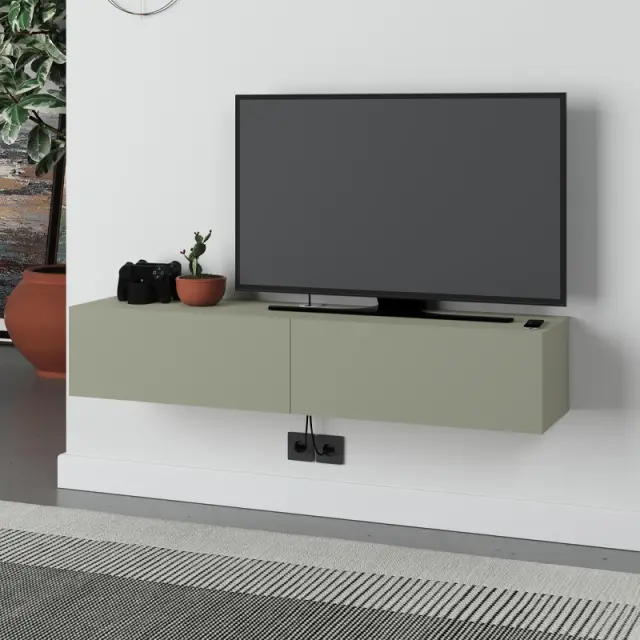 Έπιπλο τηλεόρασης επιτοίχιο Francy Megapap χρώμα ash green 135x31,7x25εκ.
