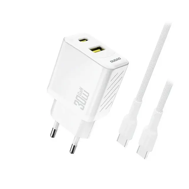 Dudao Φορτιστής A27TCEU PD 30W GaN USB-A / USB-C with USB-C Cable White