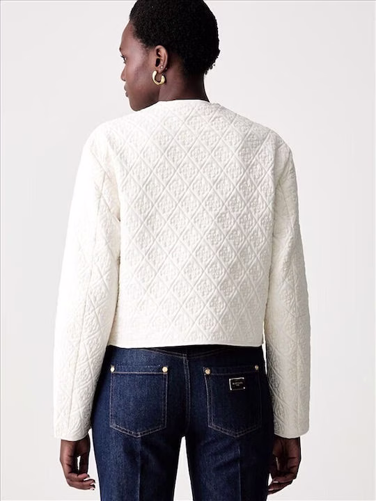 Guess Crop Γυναικείο Μπουφάν για Χειμώνα Εκρού Ιβουάρ - M 2