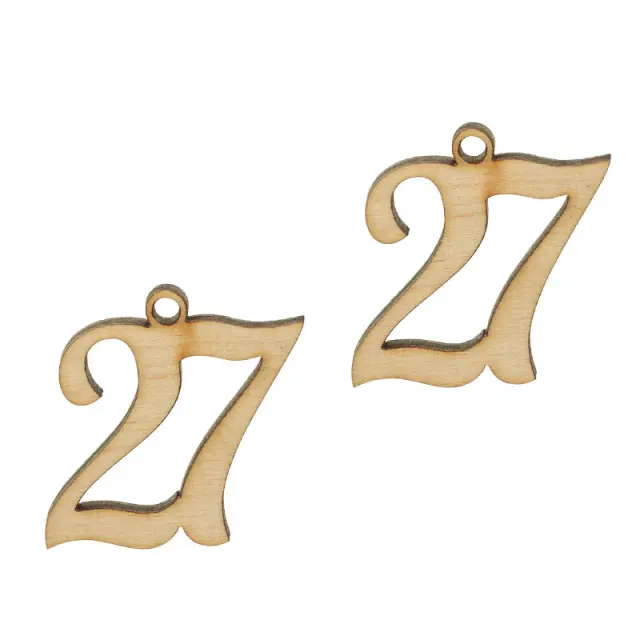 Ξύλινο Κρεμαστό Γούρι "27" 32x32mm - 3τεμ