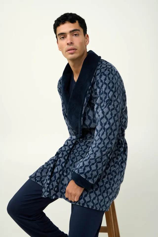 Ανδρική Σταυρωτή Fleece Ρόμπα Vamp 23780 BLUE