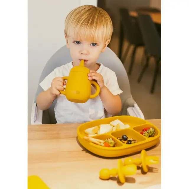 Interbaby Εκπαιδευτικό Ποτηράκι Σιλικόνης Με Καπάκι Και Καλαμάκι Non Spil 175ml Blue 2