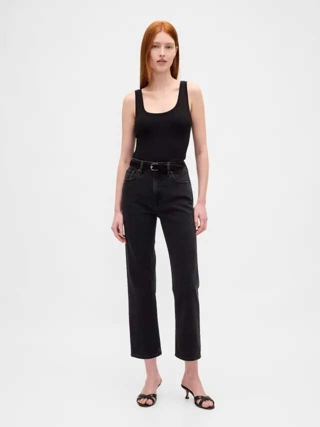 High Rise â€™90s Slim Straight Crop Jeans Black - 27SHORT