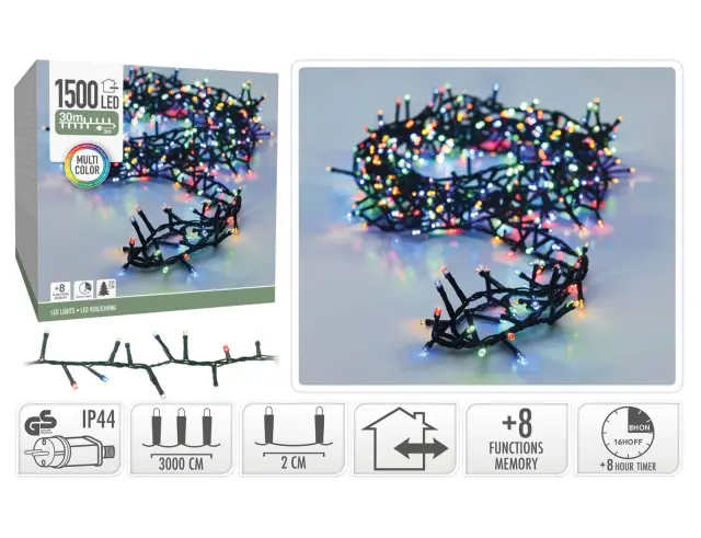1800 Φωτάκια LED - 36 Μέτρα + 3 Μέτρα σύνδεσης , Κανονική Διάταξη, με χειριστήριο, 8 προγράμματα, Πράσινο καλώδιο PVC - Πολύχρωμο AX8560270 2