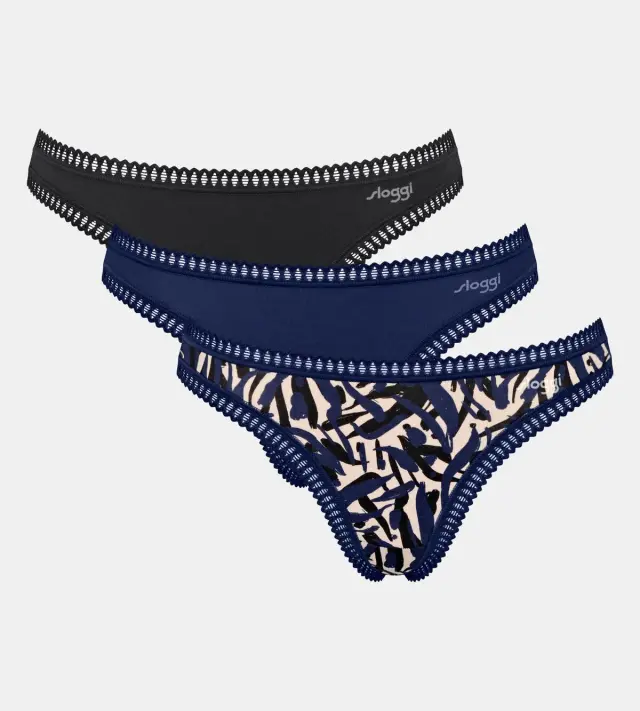 Sloggi Βαμβακερά Σλιπ Go Crush H String C3P Συνδυασμός Μαύρο-Μπλε 3