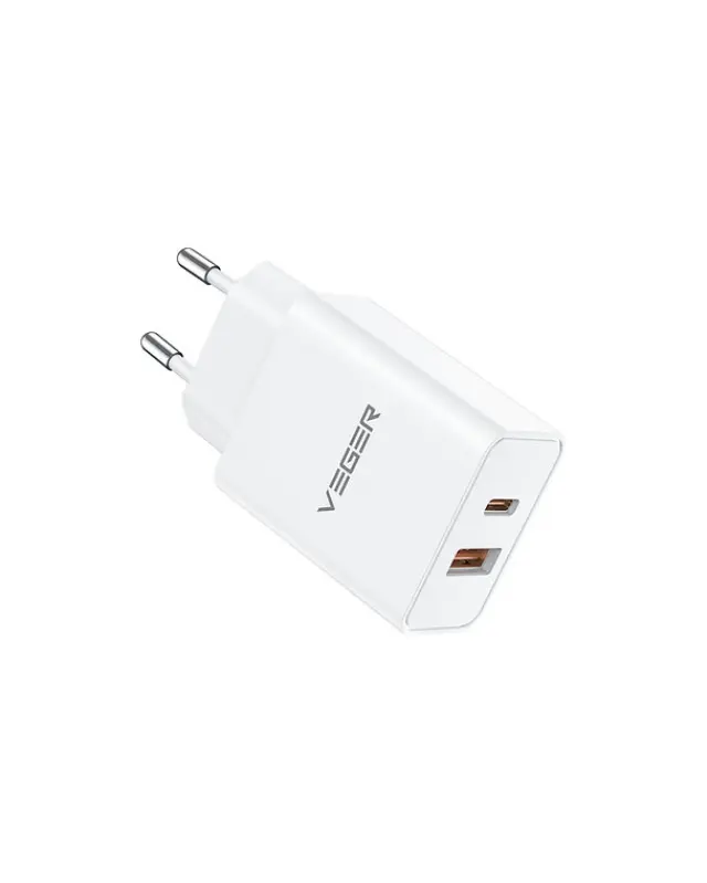 Veger Φορτιστής Χωρίς Καλώδιο με Θύρα USB-A και Θύρα USB-C 30W Power Delivery / Quick Charge 3.0 Λευκός (VLS302U)