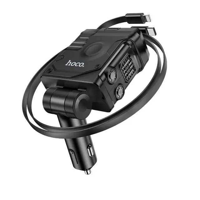 Hoco Φορτιστής Αυτοκινήτου 4 σε 1 45W με Θύρες USB-A, USB-C και ενσωματωμένα Καλώδια Μαύρος DZ23 3