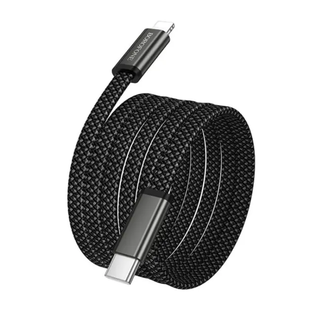 Borofone® - Tangle-Free Flat Dat καλώδιο USB-C σε Lightning 30W 1m- Black.