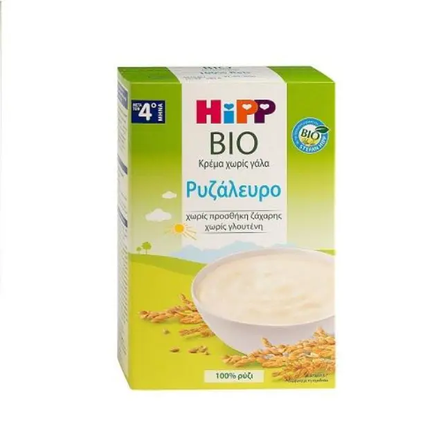 Hipp Βρεφική Κρέμα Bio Ρυζάλευρο Χωρίς Γάλα 4m+ 200gr χωρίς Γλουτένη