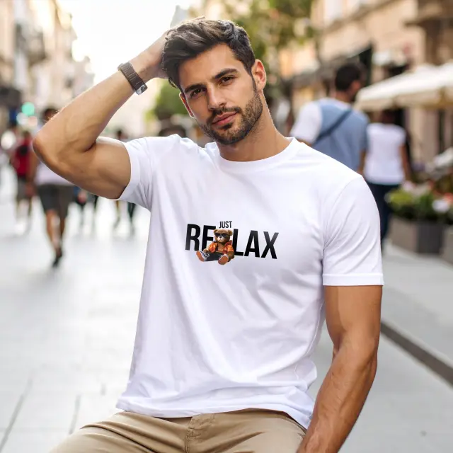 T-shirt Noshame® Λευκό με τύπωμα teddy Relax - 112381 - XXL